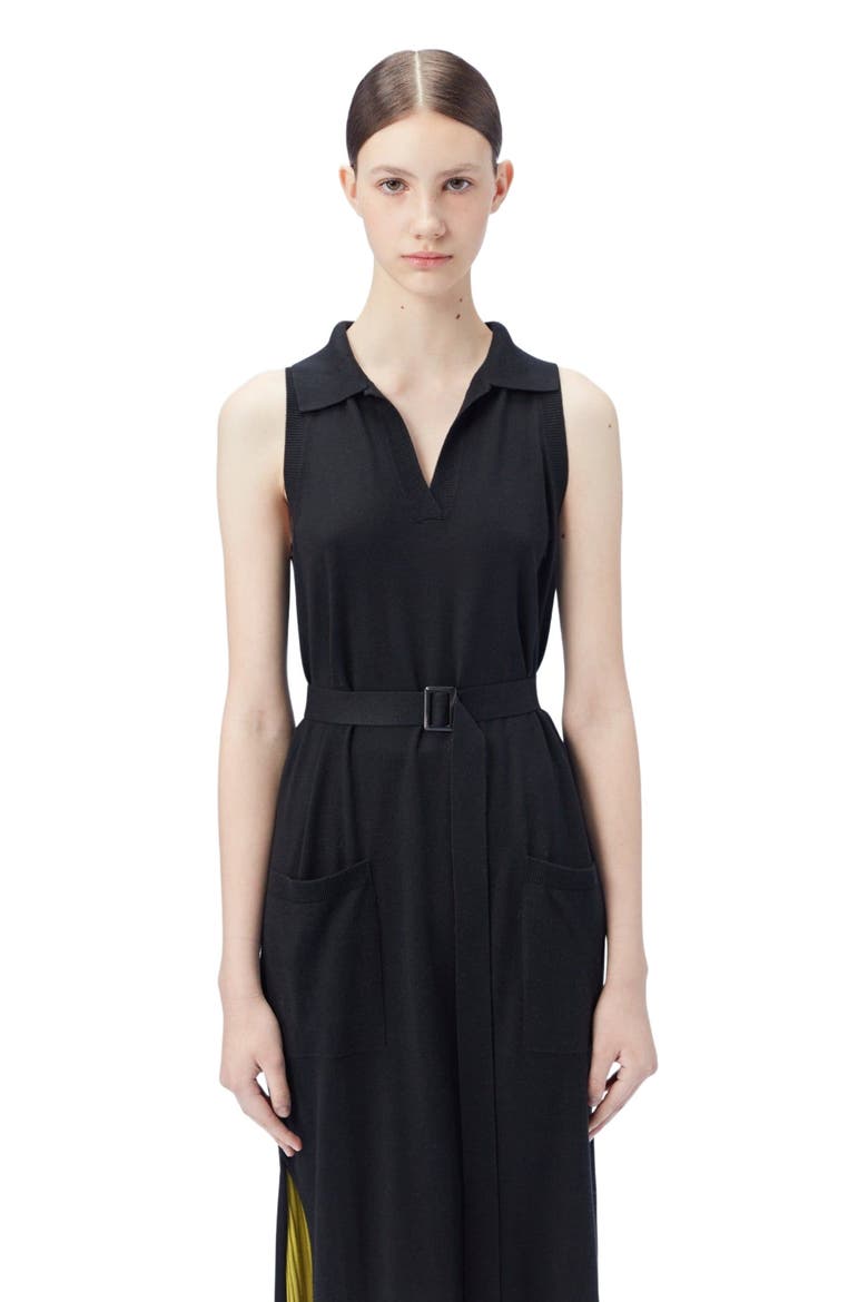 Sleeveless Silk Cashmere Polo Dress, Main, color, black
