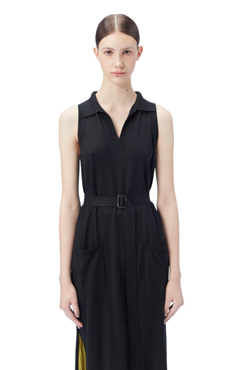 GOBI Mongolian Cashmere Sleeveless Silk Cashmere Polo Dress, Main, color, Black