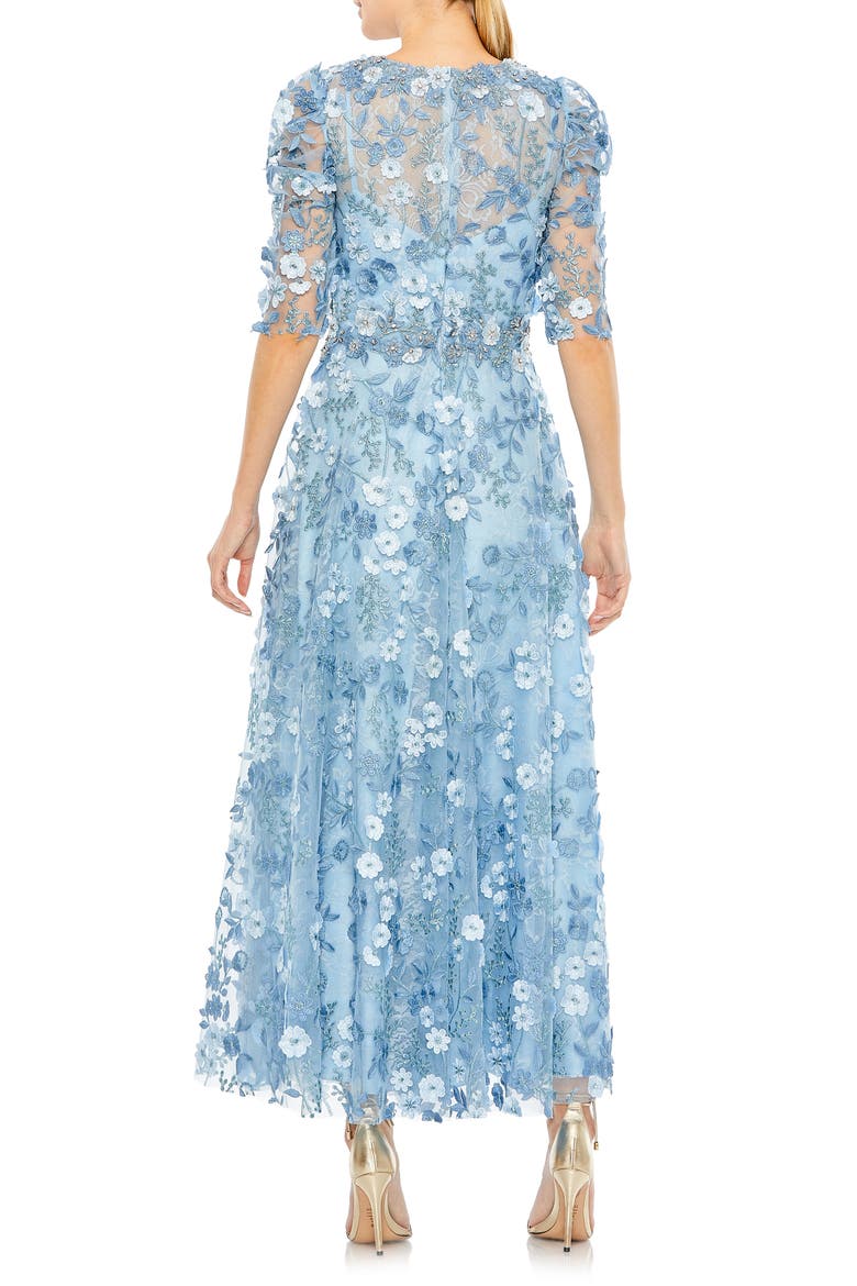 Applique High Neck Puff Sleeve A Line Dress, Alternate, color, FRENCH BLUE