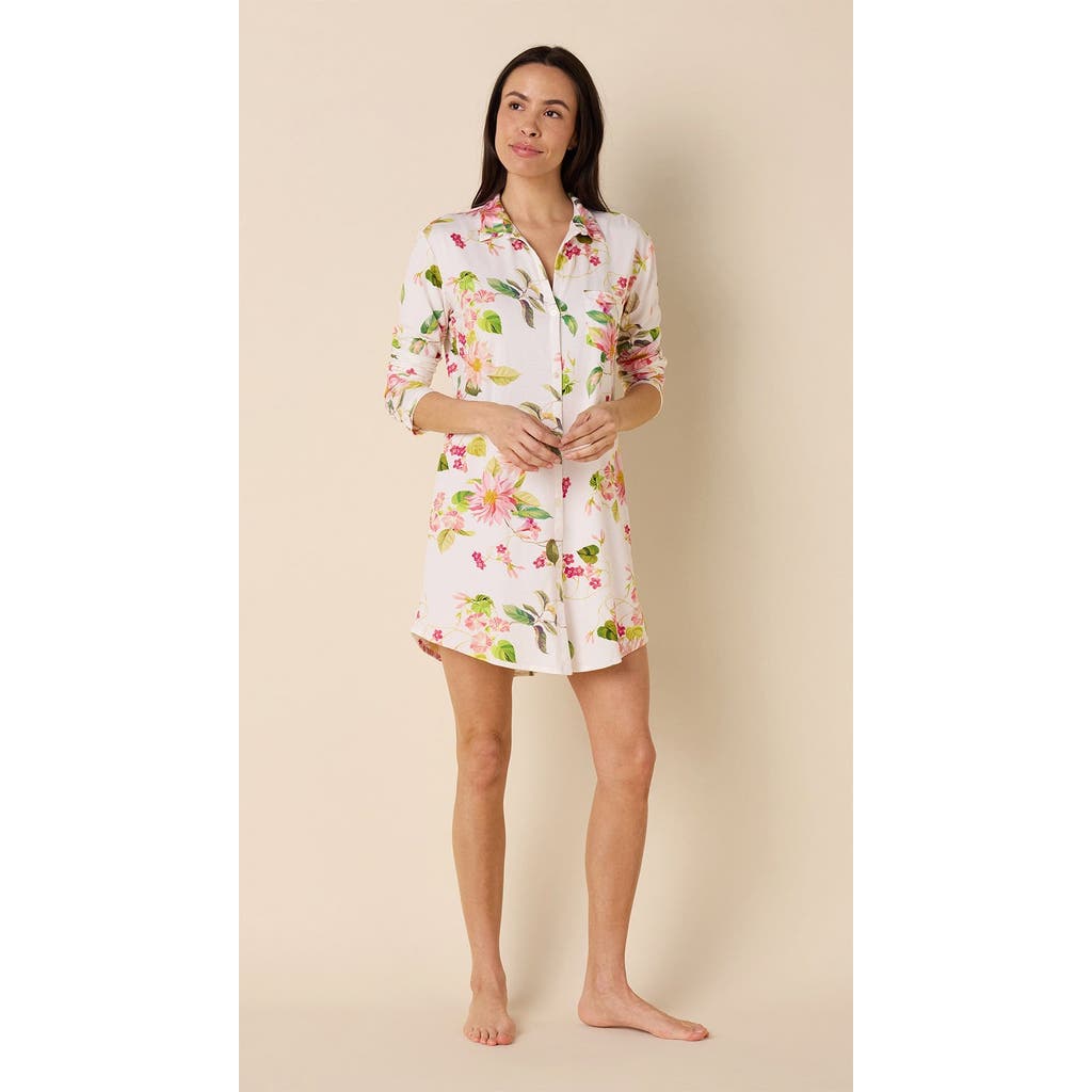 The Cat's Pajamas Pima Knit Night Shirt Floral In White