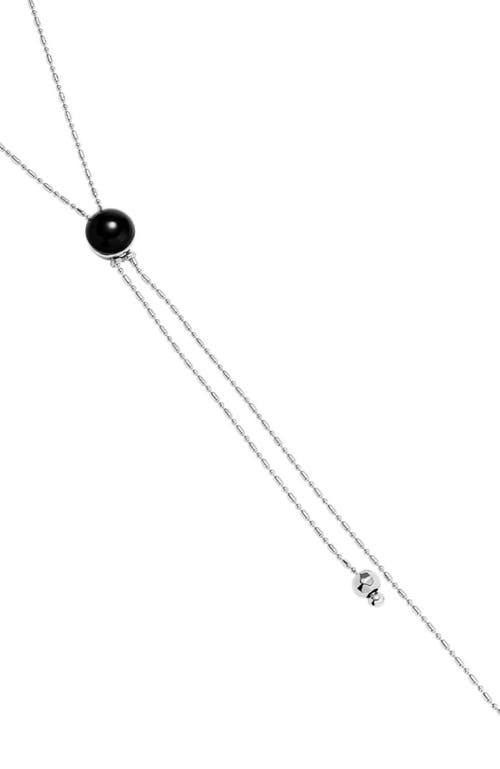 Unode50 Sterling Silver Plated Metal Alloy Pendant With Adjustable Chain And Black Murano In Metallic