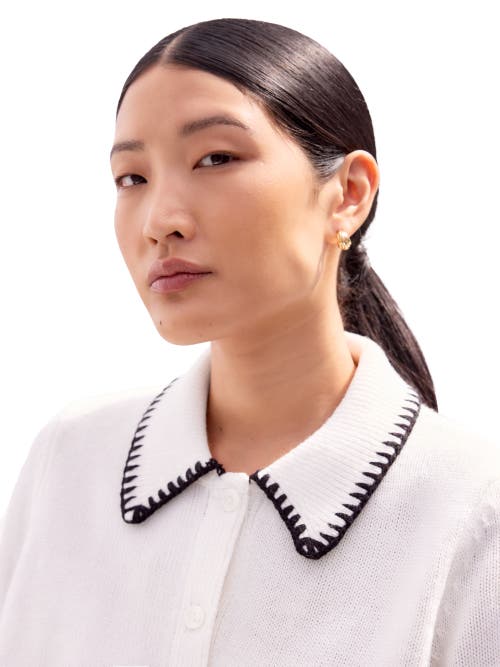 Ro&zo Womens Ivory Contrast-stitch Collared Knitted Cardigan In White