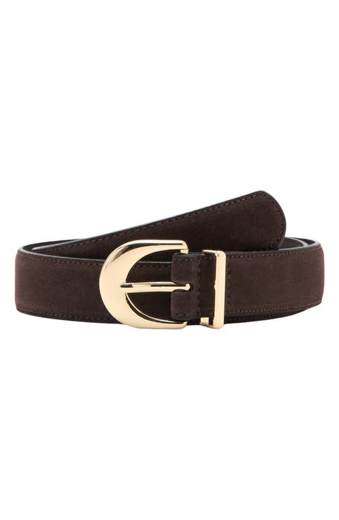 Oval Buckle Suede Belt