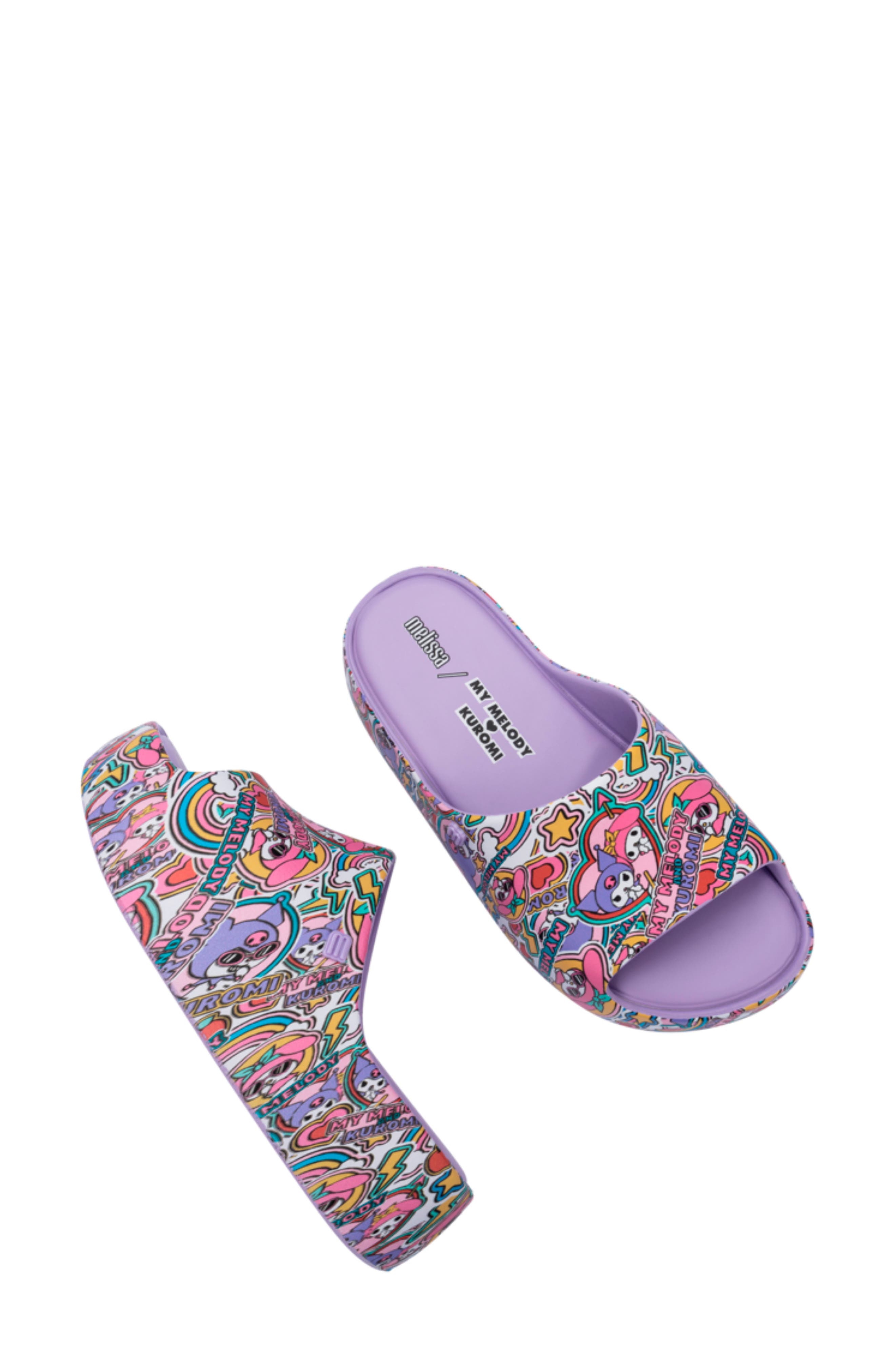 x Hello Kitty and Friends Platform Slide Sandal, Alternate, color, LILAC/ YELLOW