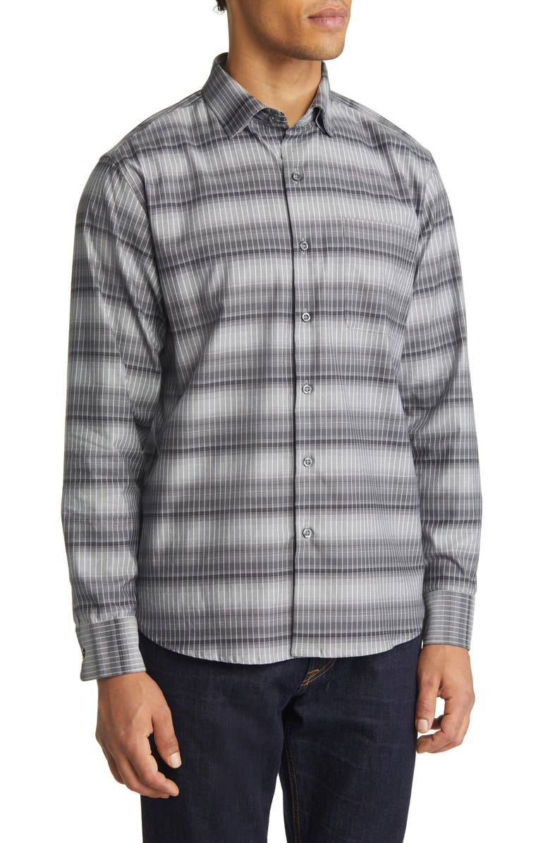 Tommy Bahama Lazlo Ombré Stripe Stretch Cotton & Silk Button-Up Shirt, Main, color, 