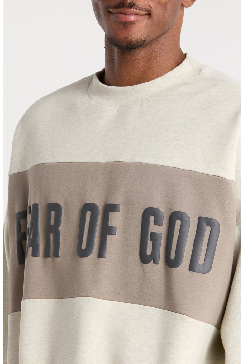Paneled Relaxed Crop Fleece Sweatshirt, Alternate, color, VANILLA HEATHER/ SEAL
