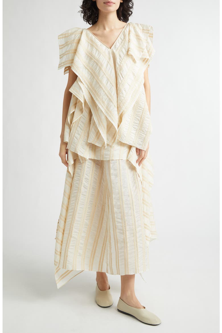 Draped Wide Collar Silk Top, Alternate, color, BEIGE