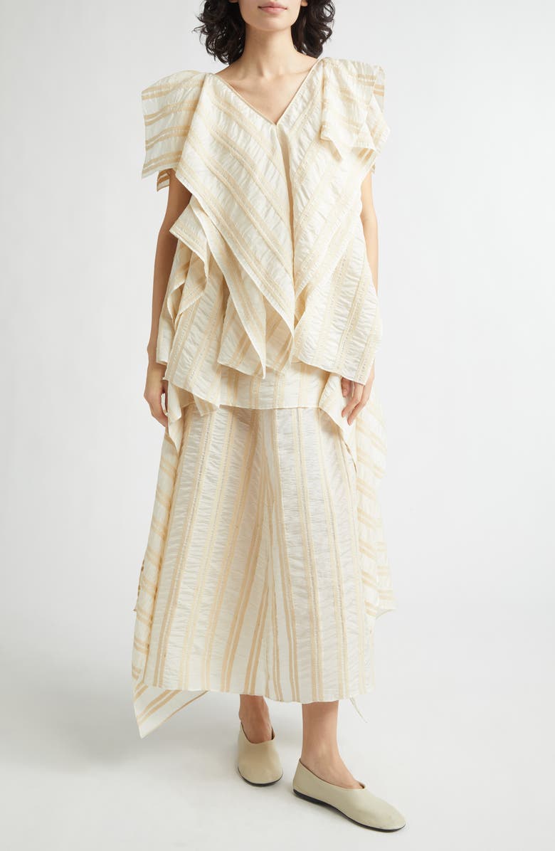 EENK Draped Wide Collar Silk Top, Alternate, color, Beige