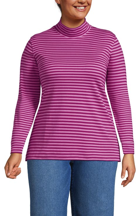 Relaxed Cotton Long Sleeve Mock Turtleneck