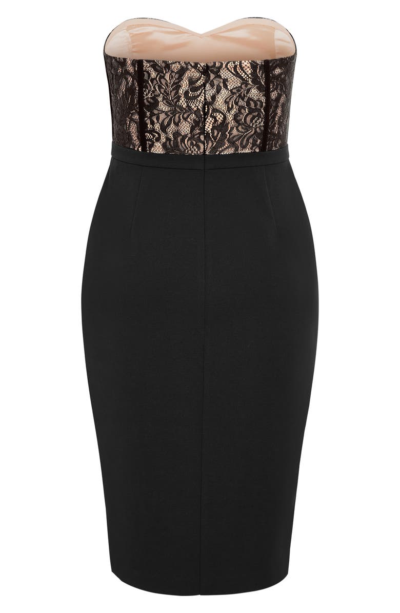 City Chic Perfect Date Mixed Media Strapless Dress, Alternate, color, Black