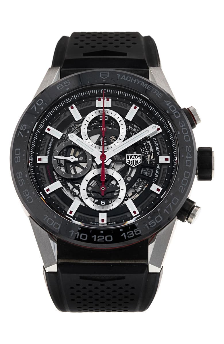 Watchfinder & Co. Tag Heuer Preowned 2017 Carrera CAR2A1Z.FT6044 Rubber Strap Watch, 45mm, Main, color, 