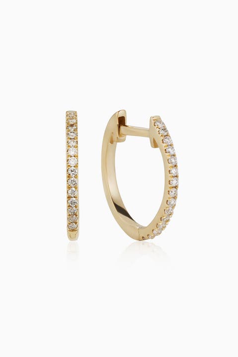 14K Gold Shine Bright Small Diamond Hoops