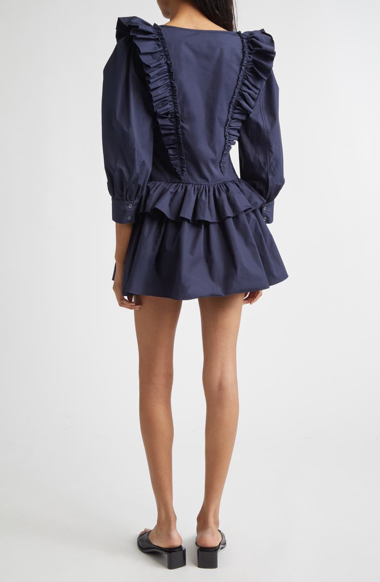 Sandy Liang Callie Ruffle Cotton Poplin Minidress, Alternate, color, Navy