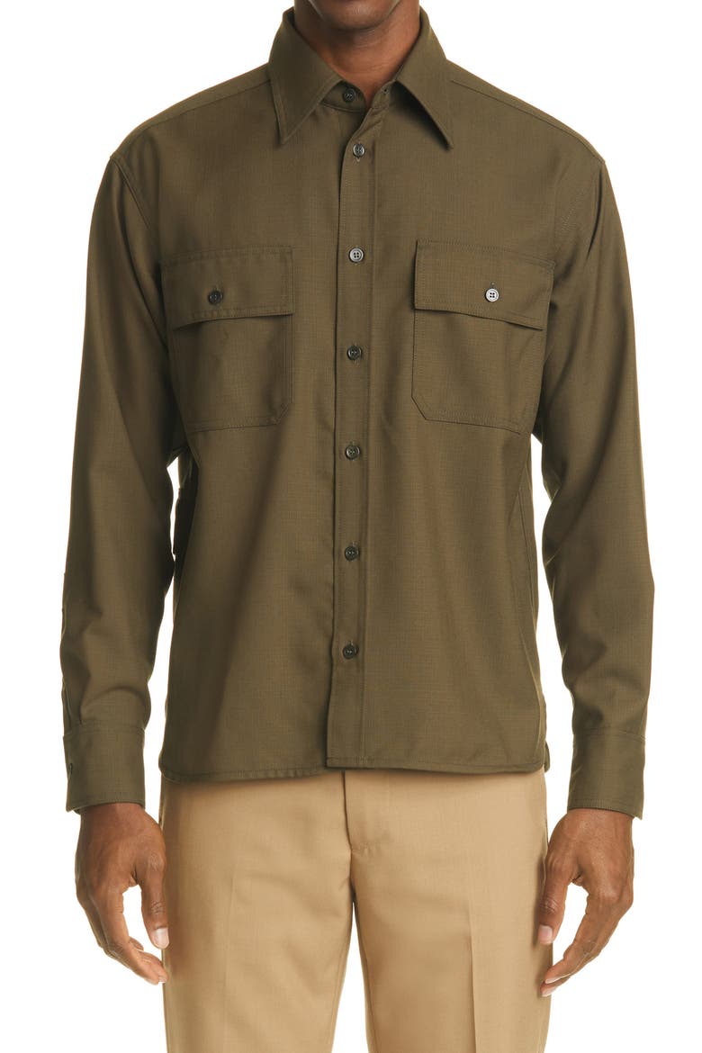 '50s Fresco Wool Shirt, Main, color, DARK OLIVE