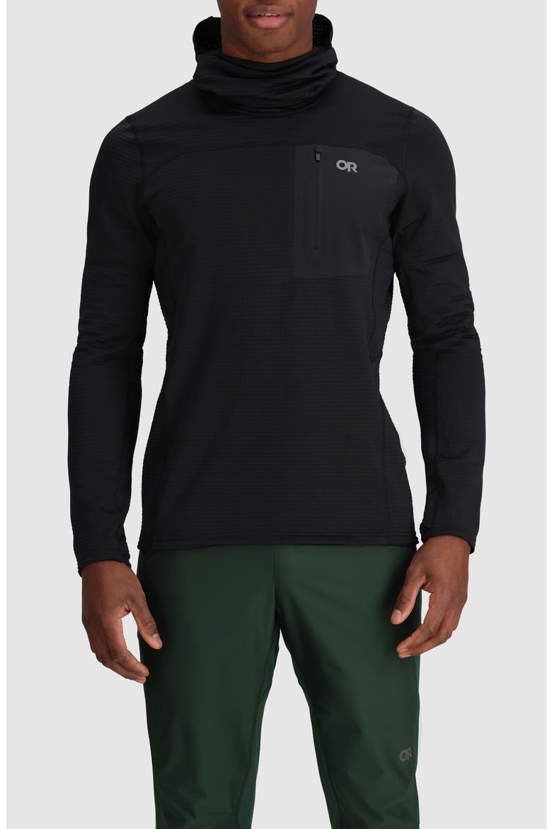 Vigor Grid Fleece Hoodie, Main, color, BLACK