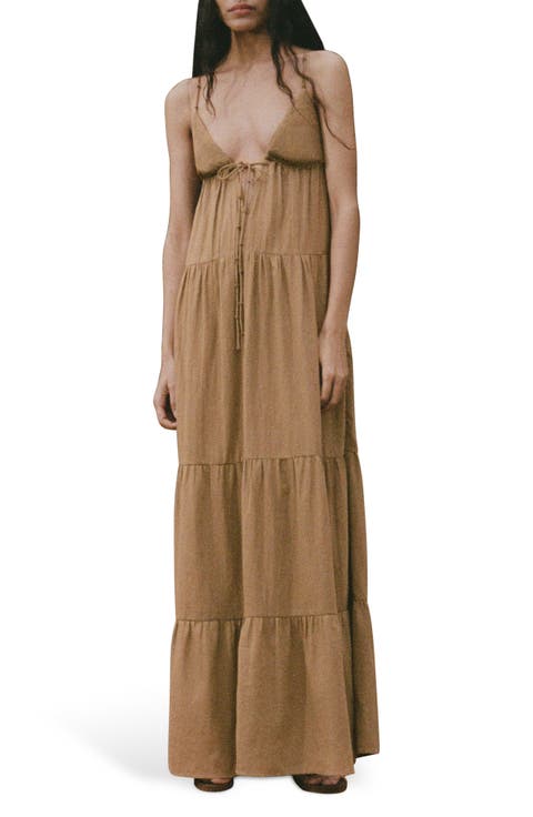 Ruched Tiered Cotton Midi Sundress