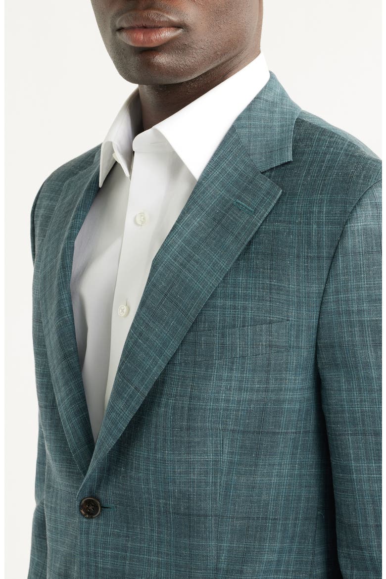 Hartford Classic Fit Teal Plaid Wool Blend Sport Coat, Alternate, color, GREEN