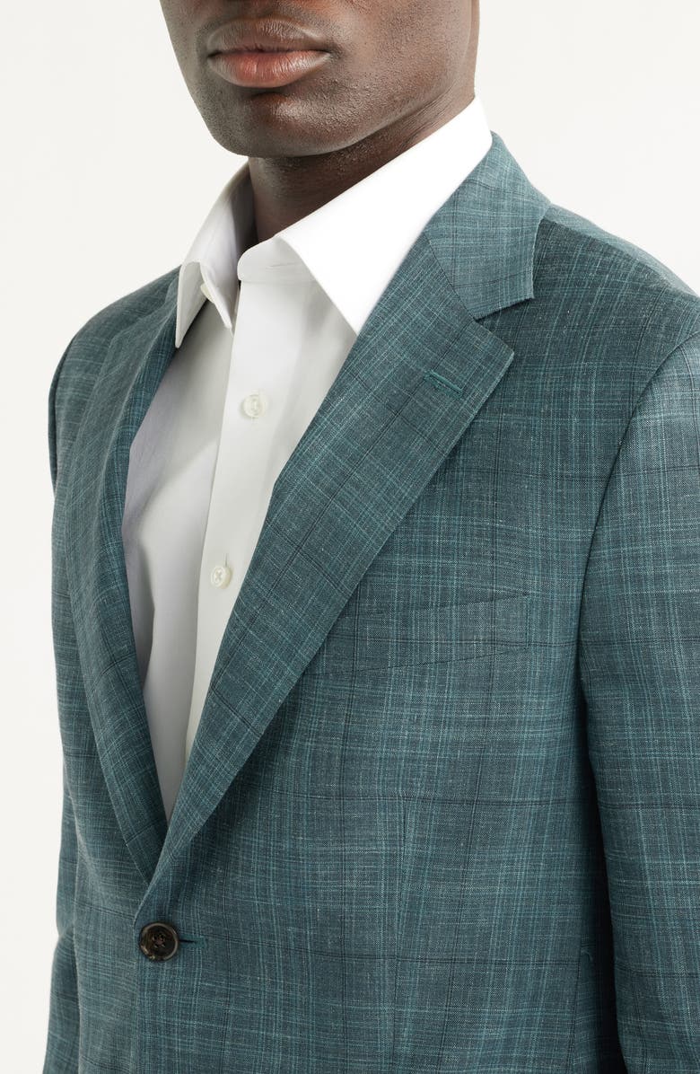 Peter Millar Hartford Classic Fit Teal Plaid Wool Blend Sport Coat, Alternate, color, Green