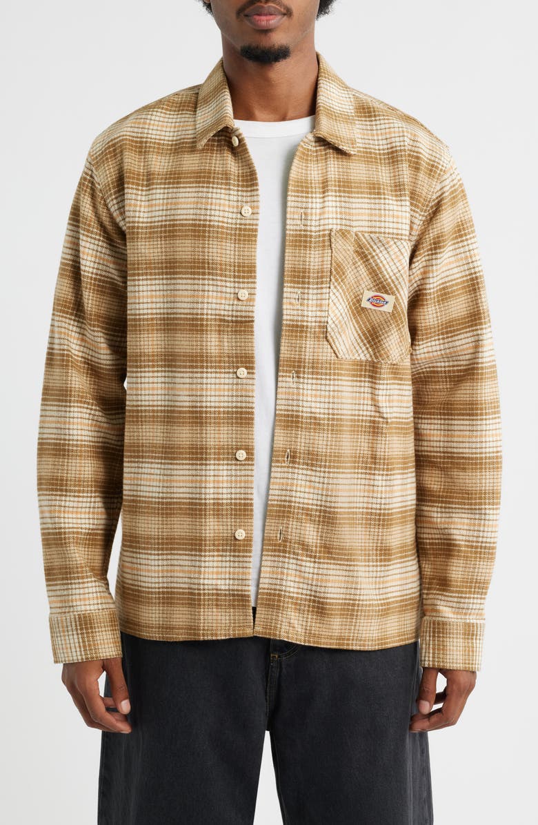 Dickies Forest Check Flannel Button-Up Shirt, Main, color, Wood Ash