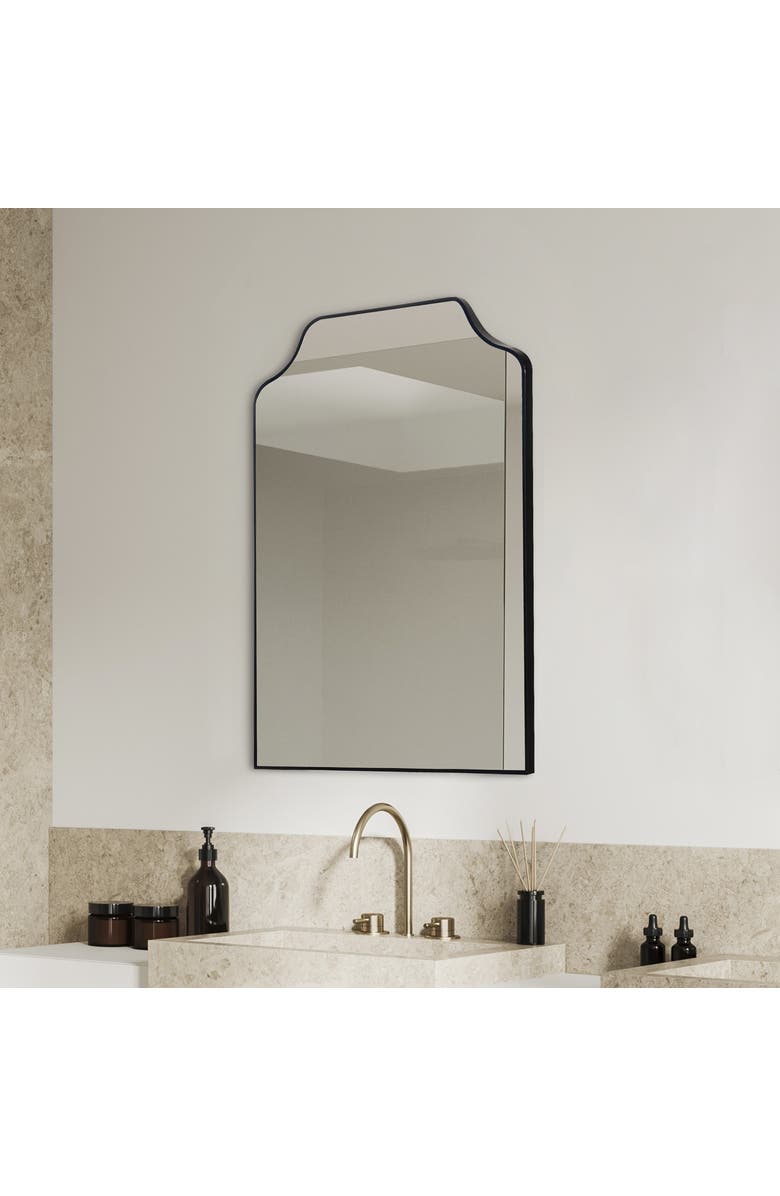 JONATHAN Y Lindie Medium Scalloped-Top Metal Framed Wall Mounted Mirror, Main, color,