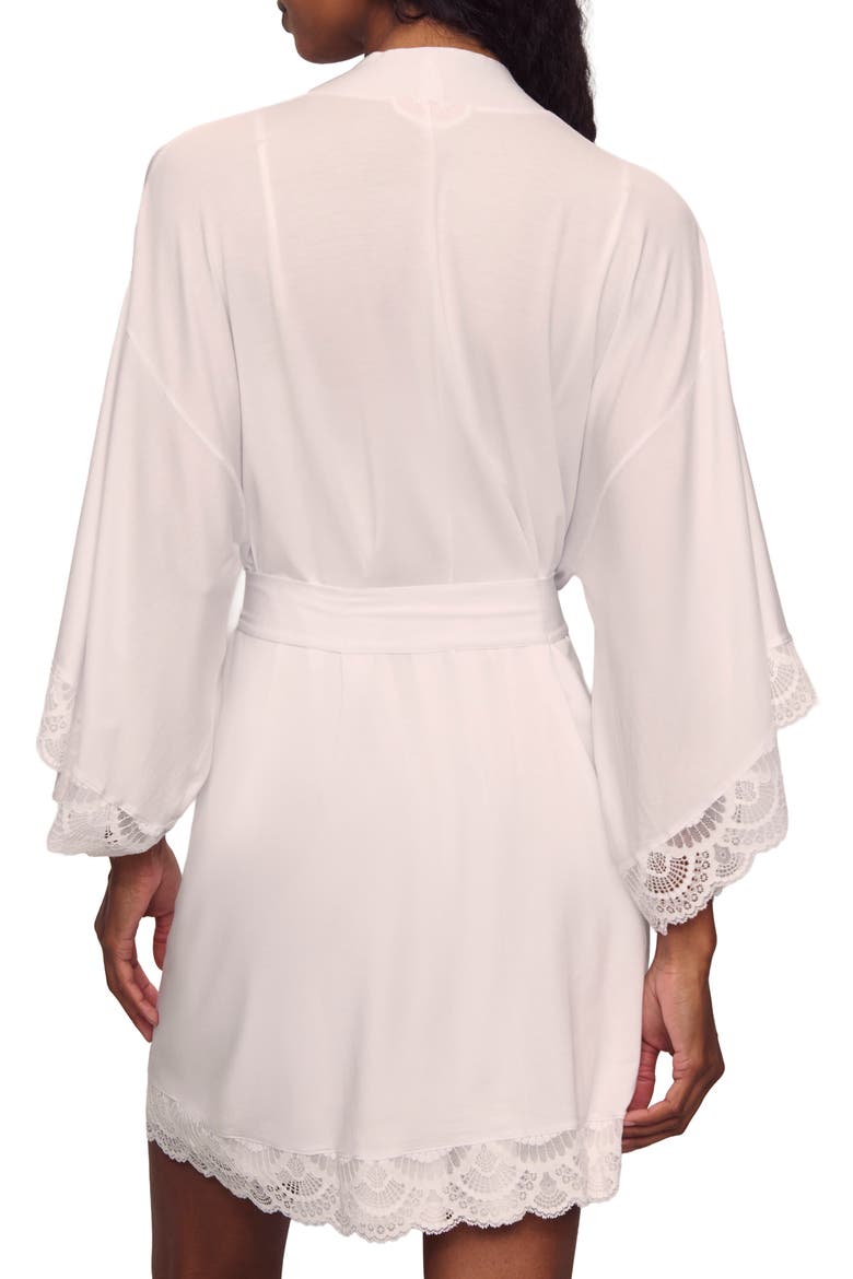 Mariana Lace Trim Jersey Robe, Alternate, color, WHITE