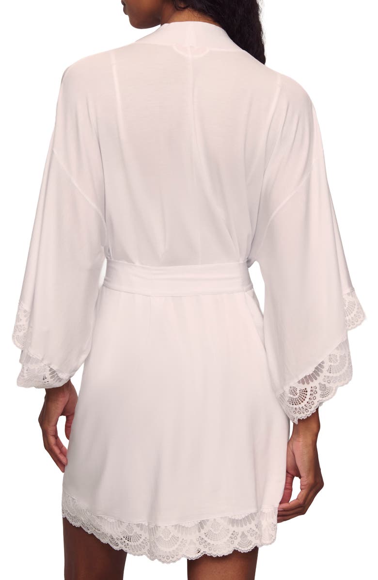 Eberjey Mariana Lace Trim Jersey Robe, Alternate, color, White