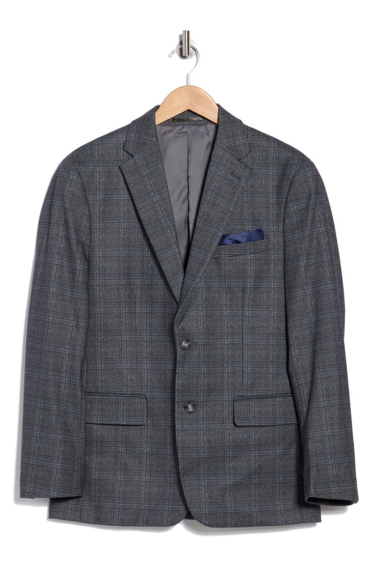 Slim Fit Plaid Sport Coat, Alternate, color, GREY