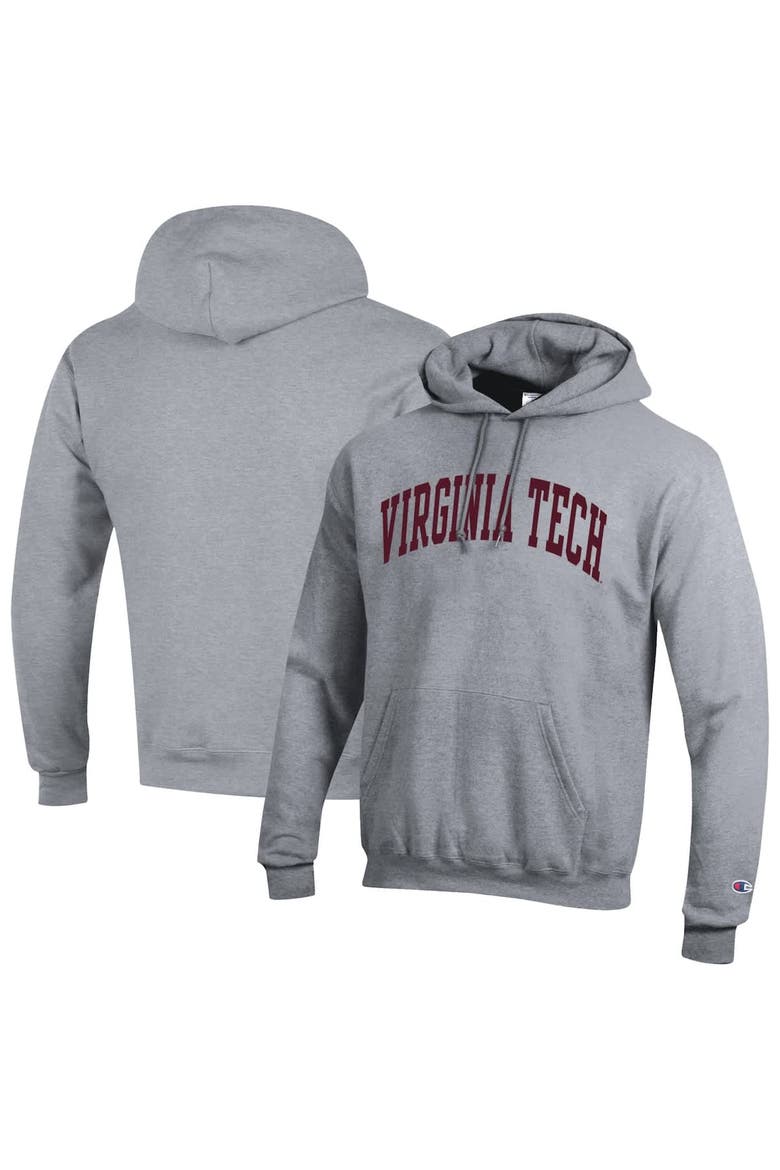Men's Champion  Heather Gray Virginia Tech Hokies Basic Arch Fleece Pullover Hoodie, Alternate, color, Heather Gray