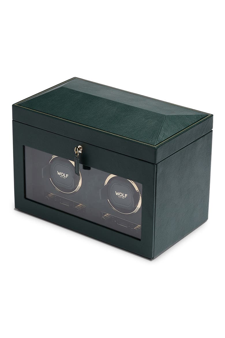 British Racing Double Watch Winder with Storage, Main, color, GREEN