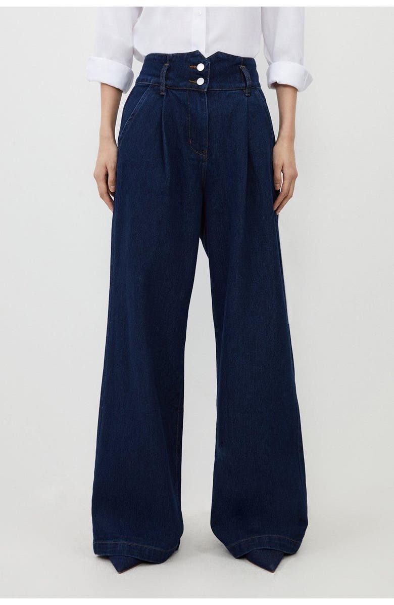 Karen Millen Petite Denim Wide Leg Pants, Main, color, Indigo