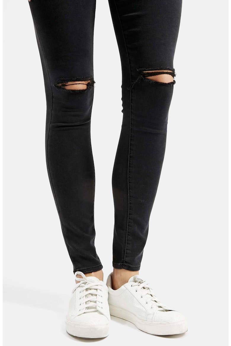 Moto 'Leigh' Ripped Skinny Jeans, Alternate, color, BLACK