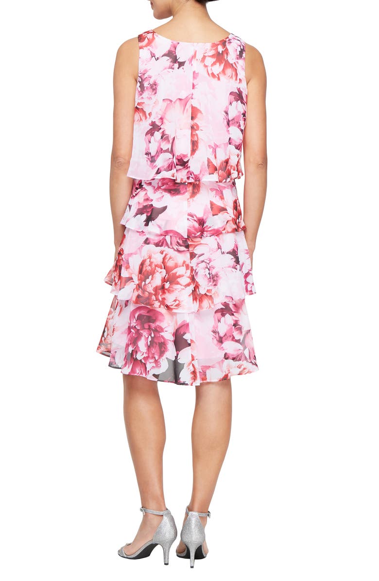 SL FASHIONS Floral Crossover Tiered Minidress, Alternate, color, Pink Multi