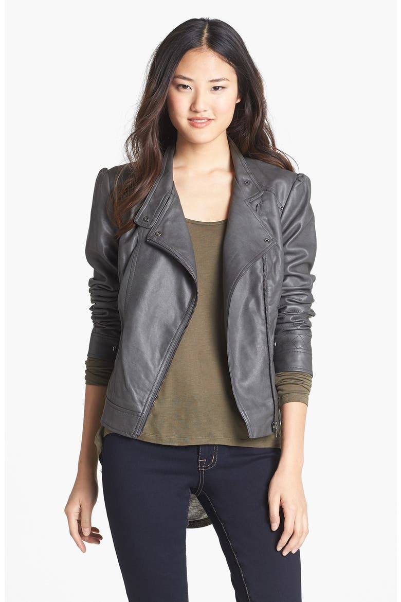 'Trey' Faux Leather Moto Jacket, Main, color, DARK GREY