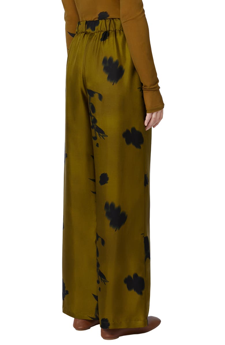 MM by Max Mara Helga Print Silk Pull-On Straight Leg Pants, Alternate, color, Olive Green
