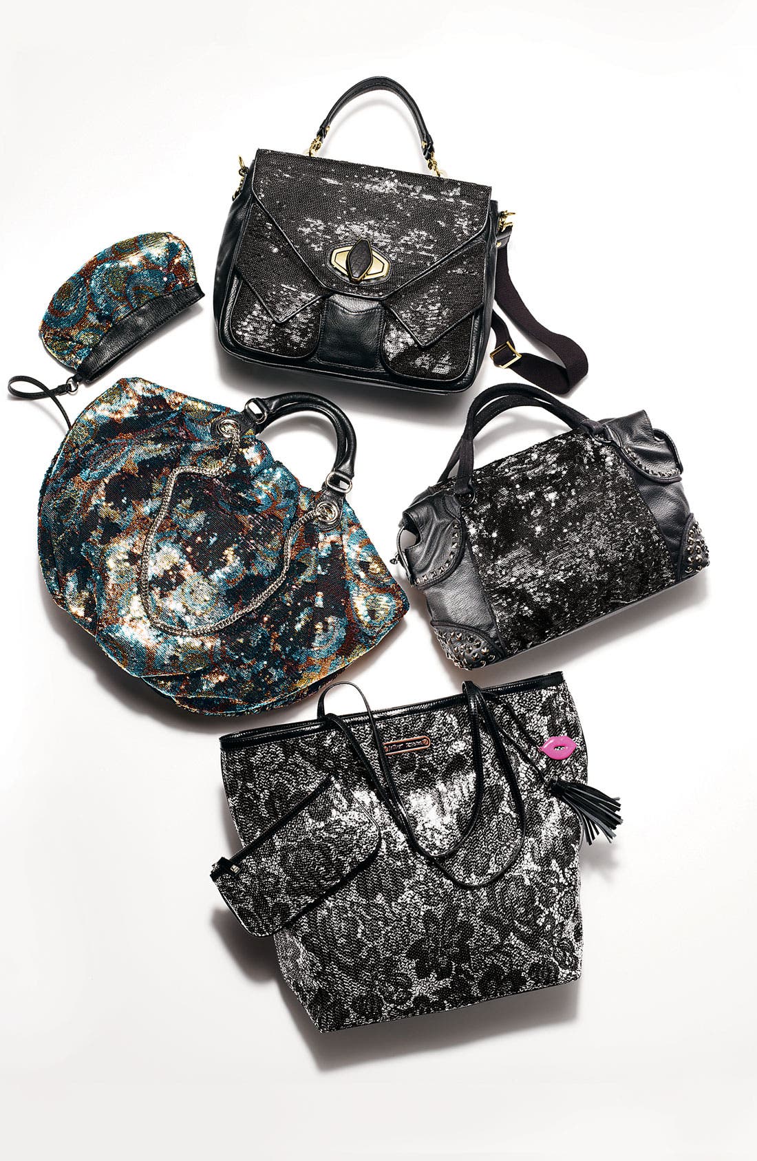 BCBGMAXAZRIA Reversible Sequin Faux Leather Satchel, Alternate, color, 