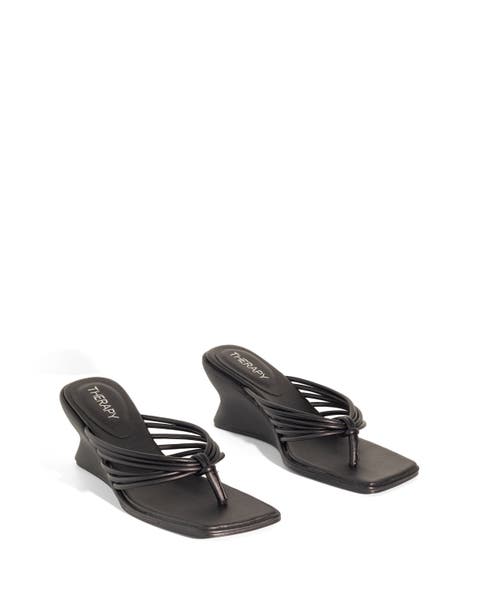 LEVEN Square Toe Thong Wedge Sandal