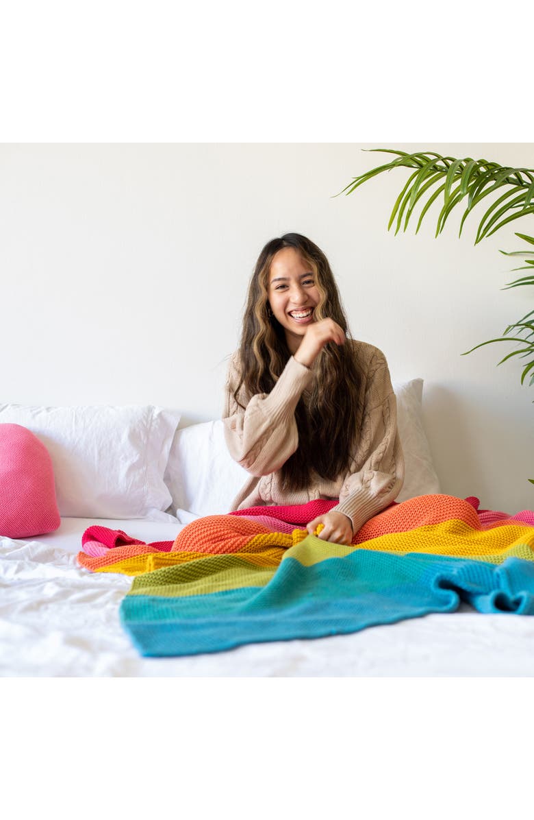 Pink Lemonade Rainbow Love Organic Cotton Throw Blanket, Alternate, color, Rainbow