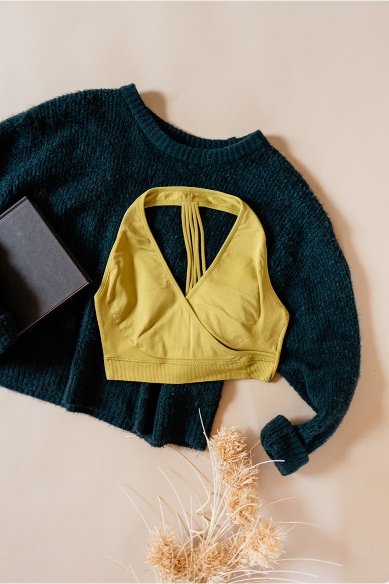 Hug Strappy Halter Sports Bralette, Alternate, color, Golden Olive