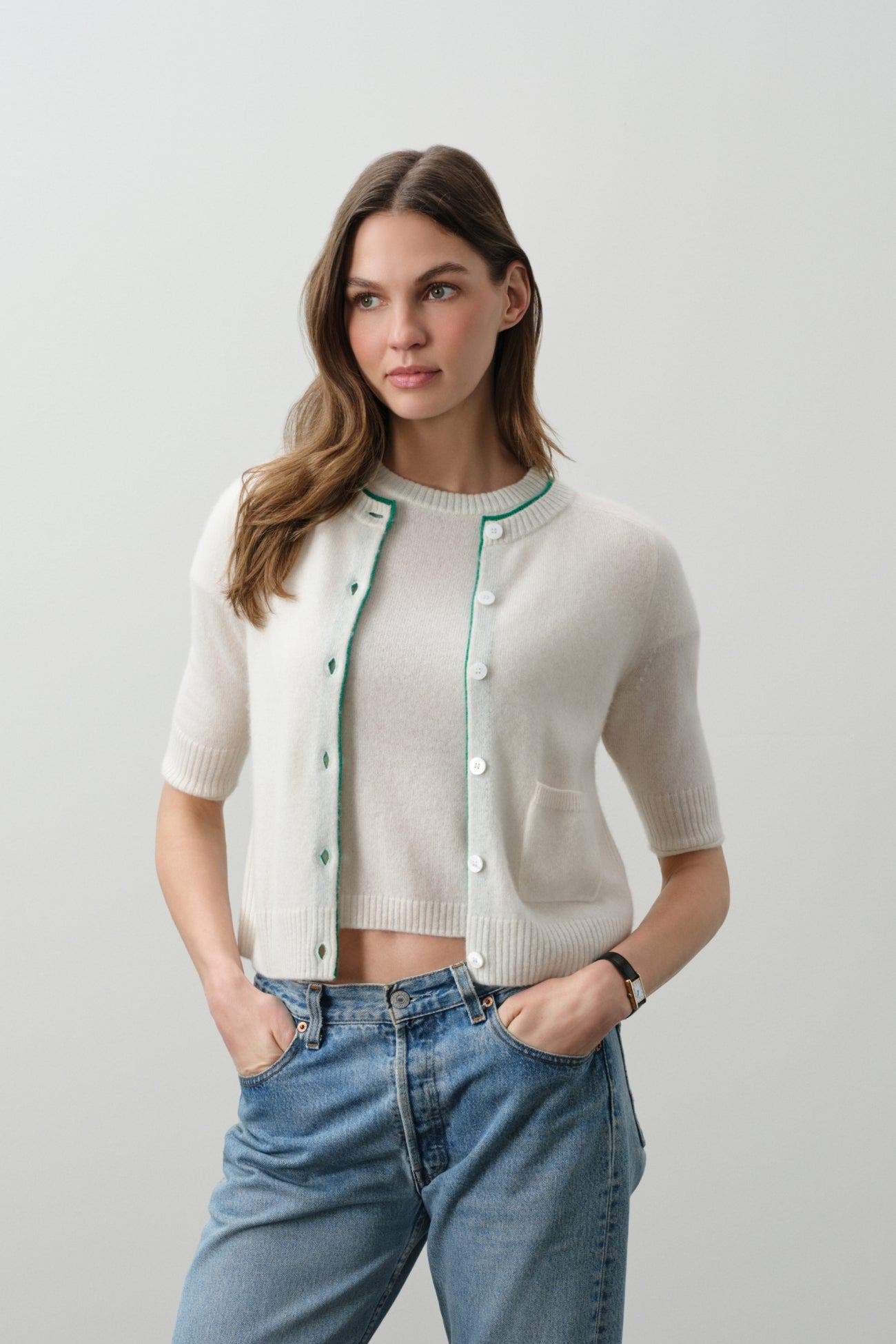 Ana Elbow Sleeve Cashmere Cardigan - image 2