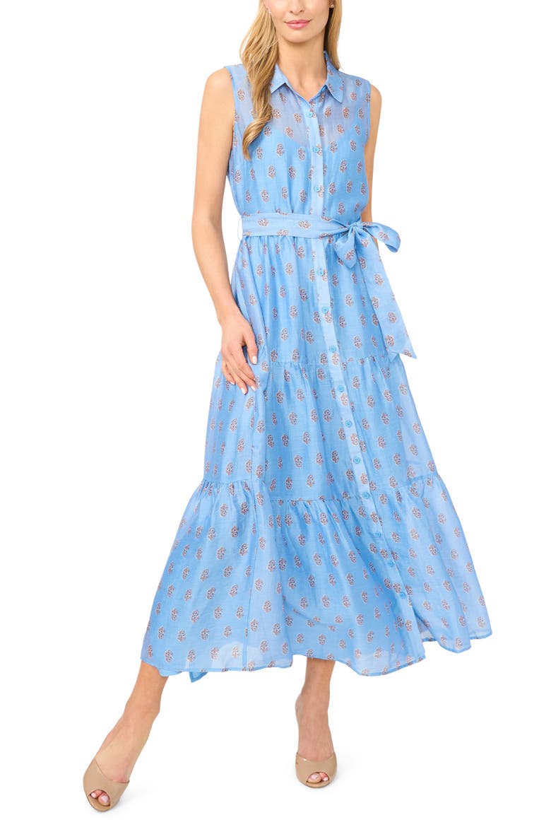 Scarf Print Sleeveless Shirtdress, Main, color, FROZEN FJORD