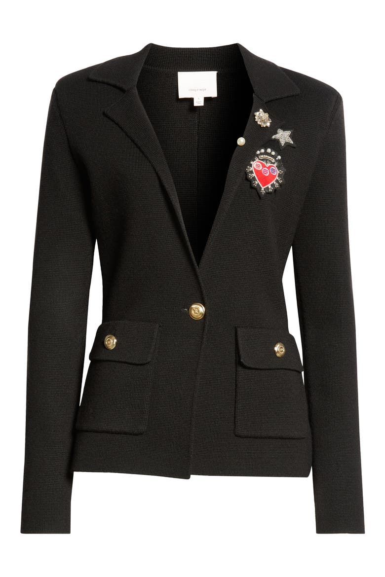Laynee Patch Detail Wool Blend Blazer, Alternate, color, BLACK