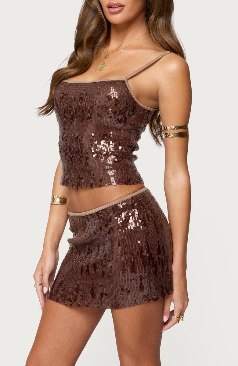 EDIKTED Kaylee Sequin Camisole, Alternate, color, Brown
