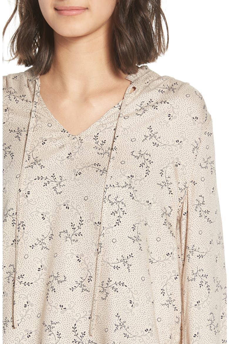 Ruffle V-Neck Blouse, Alternate, color, BEIGE WHISPER DOTTED SPRIGS