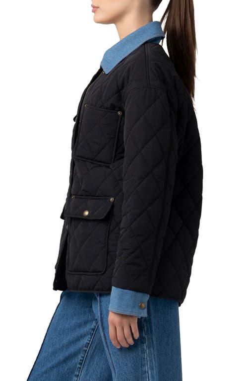 Blanknyc Quilted Denim Trim Barn Jacket In Black