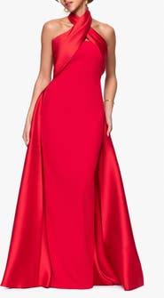 Betsy & Adam Twist Halter Neck Mikado Scuba Crepe Gown