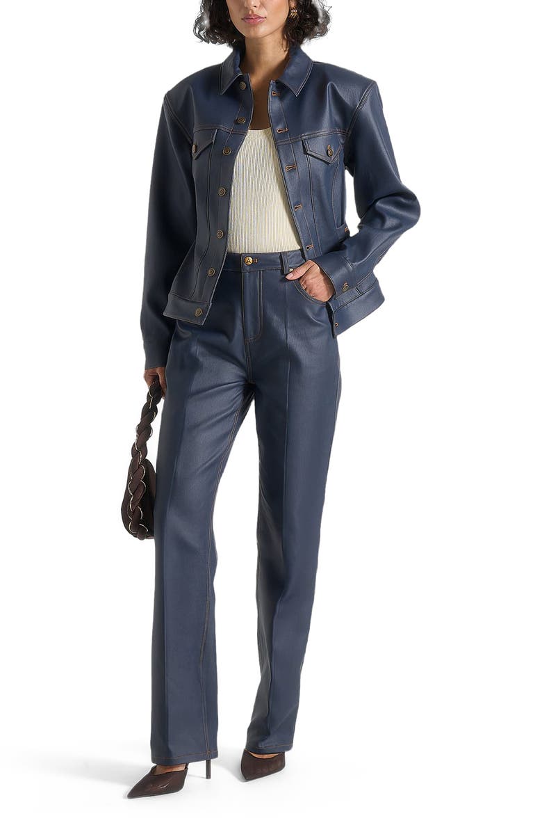 Manière De Voir Karla Wax Effect Cinch Waist Jacket, Alternate, color, Indigo