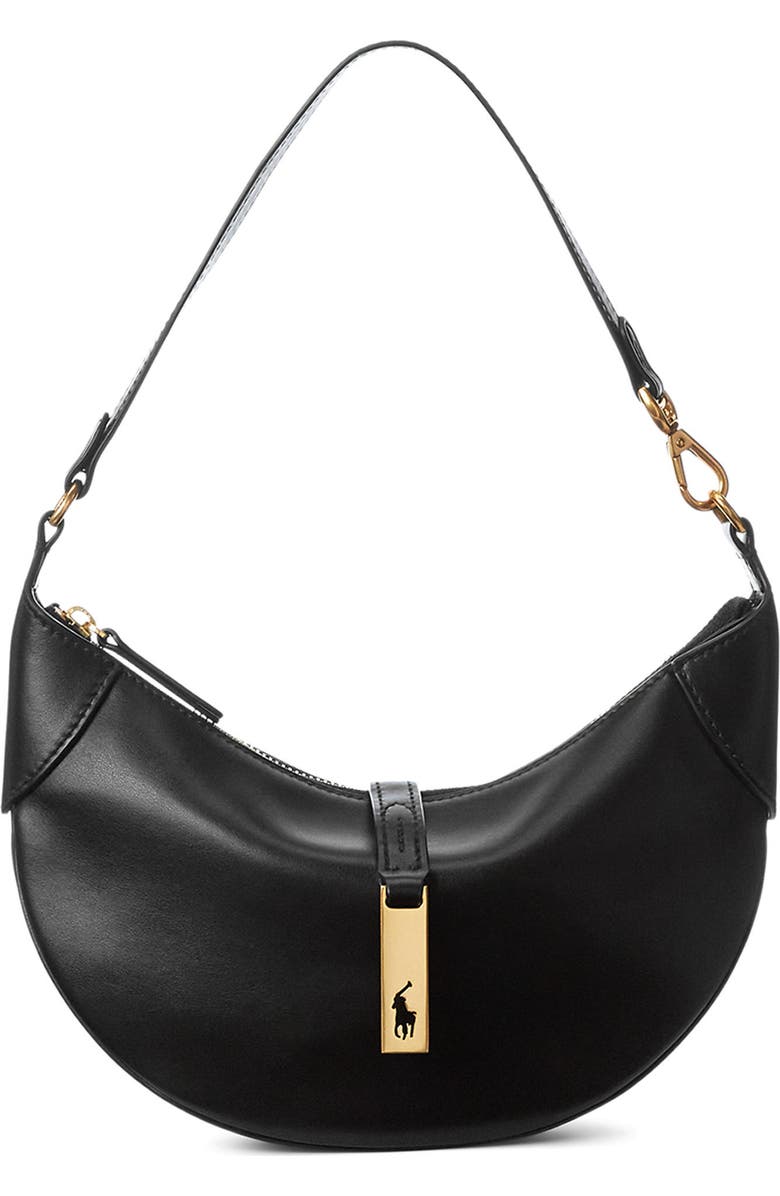 Polo Ralph Lauren Medium Polo ID Calf Leather Shoulder Bag, Main, color, Black