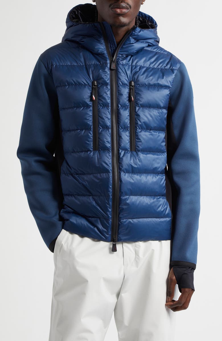 Moncler Grenoble Quilted Down & Knit Hooded Zip Cardigan, Main, color,