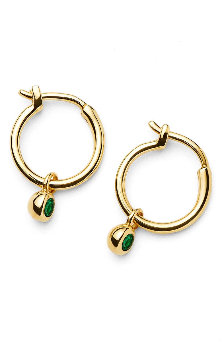 Missoma Tennis Charm Mini Hoop Earrings, Alternate, color, Gold/ Green