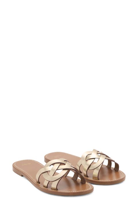 Intertwined Strap Flat Leather Slide Sandal (Women)